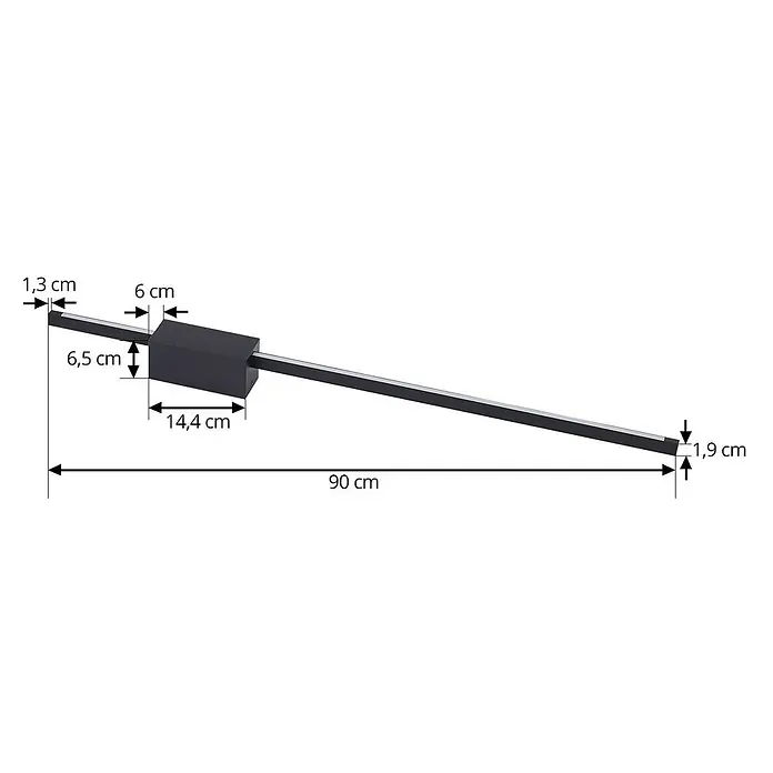 Lucande LED Wandleuchte innen in schwarz, up down Wandlampe -  - Schwarze lineare LED-Lampe mit zentralem rechteckigem Gehäuse, 90 cm lang, mit einer Höhe von 1,3 cm an einem und 1,9 cm am anderen Ende.