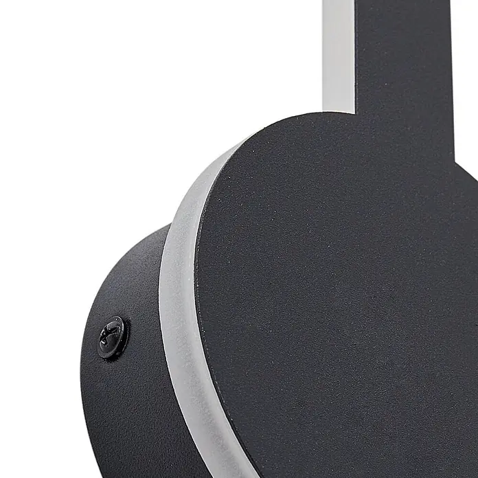 Lindby LED Wandleuchte innen in schwarz, Wandlampe -  - Dunkelgraue runde Leuchte mit silberfarbenem Rand und schwarzer Kreuzschlitzschraube.