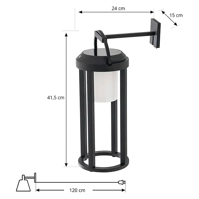 Lucande LED Solar Wandleuchte aussen in schwarz, weiß, dimmbar Aussenlampe -  - Schwarze Metall-Außenwandleuchte im Laternenstil mit weißem zylindrischem Diffusor und Wandhalterung. Inklusive Netzkabel.