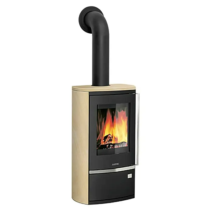 Justus Kaminofen Reno R - 6 kW, Raumheizvermögen: 124 m³, Material Verkleidung: Sandstein, Sandstein/Schwarz - Elegantes Justus Kaminofen-Design mit Holzscheitfeuer, ideal für gemütliche Wärme und stilvolles Ambiente im Wohnraum.