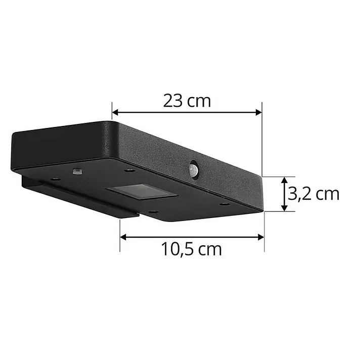 Lucande Außenwandleuchte Tavon - schwarz, schwarz, IP54 - Schwarze rechteckige Außenleuchte mit Bewegungssensor und integriertem Lichtpaneel. Maße: 23x10,5x3,2 cm.