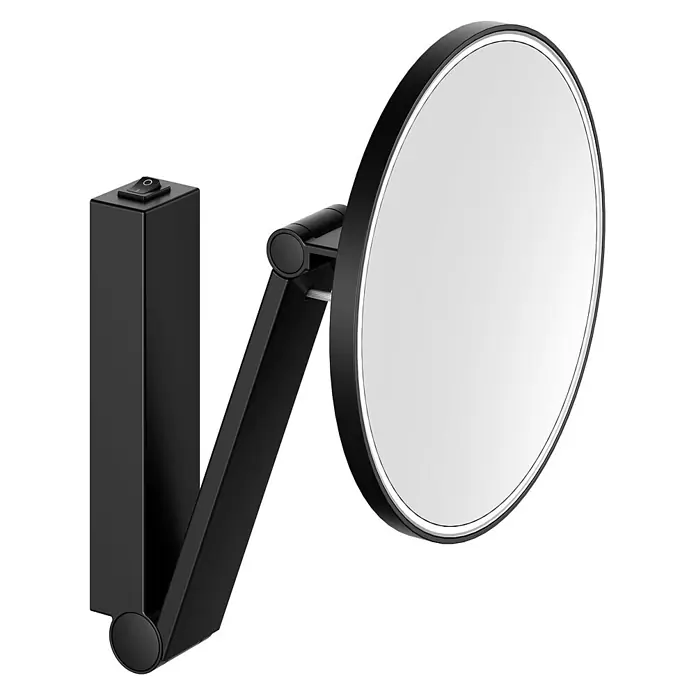 Keuco LED Kosmetikspiegel iLook move Ø20 cm, mit Wippschalter, schwarz -  - Schwarzer Wandspiegel mit schwenkbarem Arm und Schalter an der Basis.