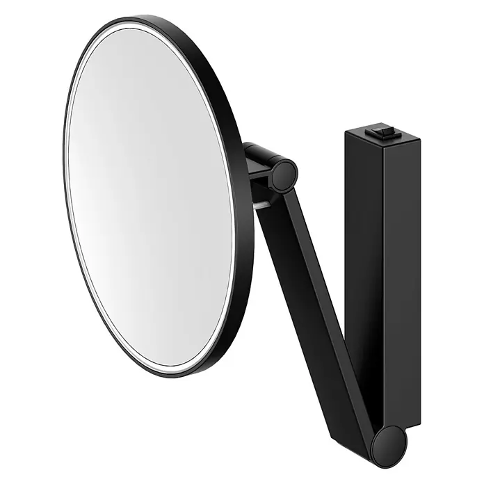 Keuco LED Kosmetikspiegel iLook move Ø20 cm, mit Wippschalter, schwarz -  - Schwarzer Wandspiegel mit verstellbarem Arm und integriertem Lichtschalter.