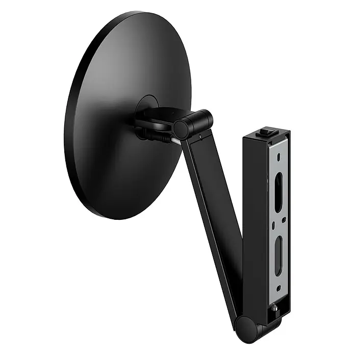Keuco LED Kosmetikspiegel iLook move Ø20 cm, mit Wippschalter, schwarz -  - Mattschwarzer Wandspiegel mit verstellbarem Arm und silberner Montageplatte.