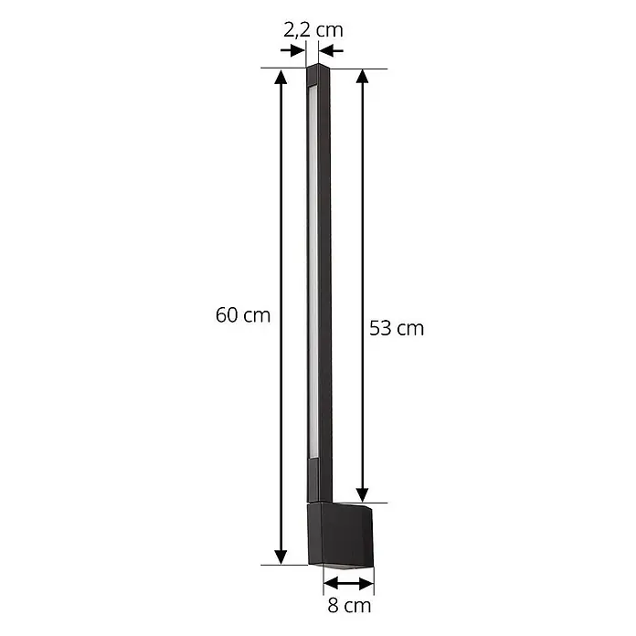 Lindby LED Wandleuchte aussen in schwarz, weiß, Aussenlampe Wand -  - Dunkle, schlanke LED-Wegeleuchte für außen, mit integriertem Leuchtstreifen, 60 cm hoch, 2,2 cm breit und 8 cm tiefer Basis.