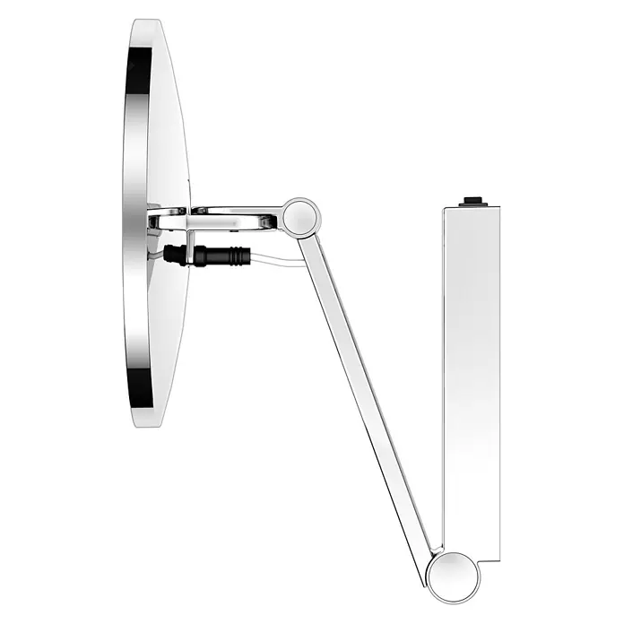 Keuco Kosmetikspiegel iLook_move - Durchmesser: 21,2 cm, Rund, Chrom, Vergrößerung 1: 500 % - Eleganter Chrom-Wandspiegel mit Schwenkarm und integriertem Kabel, ideal für den Waschtisch.