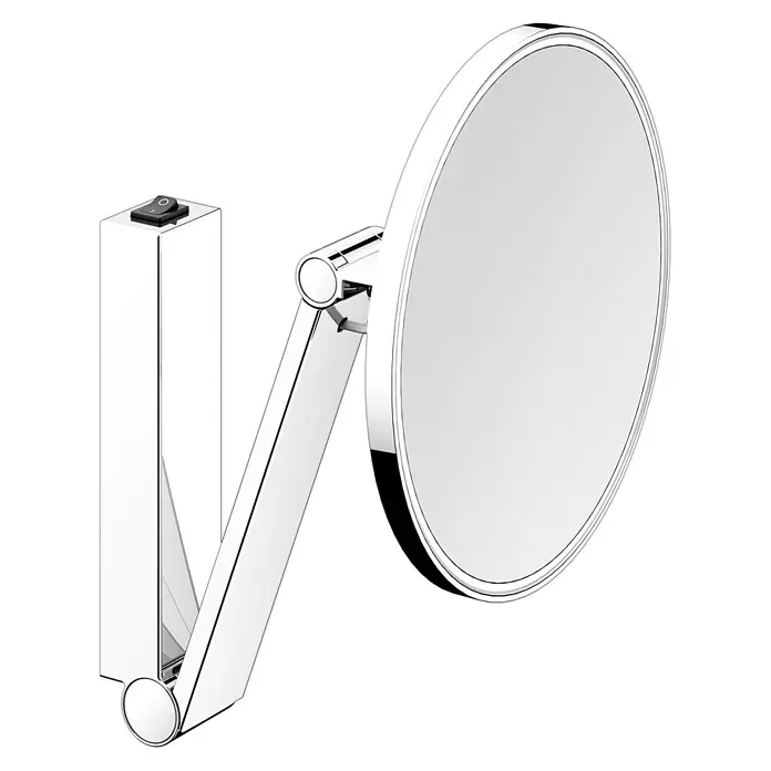 Keuco Kosmetikspiegel iLook_move - Durchmesser: 21,2 cm, Rund, Chrom, Vergrößerung 1: 500 % - Verchromter, wandmontierter Kosmetikspiegel mit ausziehbarem Arm und integriertem Lichtschalter.
