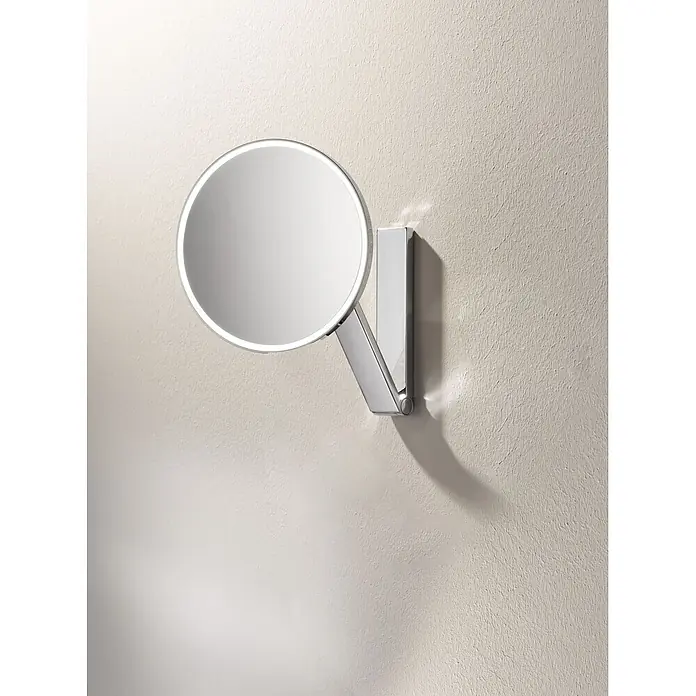 Keuco Kosmetikspiegel iLook_move - Durchmesser: 21,2 cm, Rund, Chrom, Vergrößerung 1: 500 % - Verchromter Wand-Vergrößerungsspiegel mit beleuchtetem Ring.