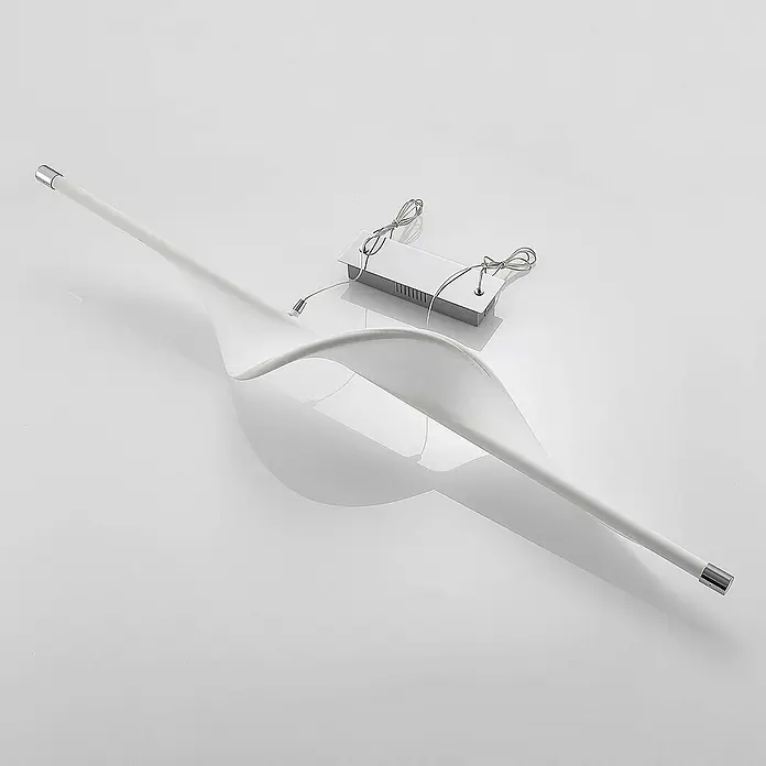 Lucande LED Pendelleuchte in weiß, chrom, Hängelampe -  - Weiße, moderne LED-Pendelleuchte mit skulpturalem, gebogenem Körper und zwei schlanken Armen, verbunden mit einem Netzteil.