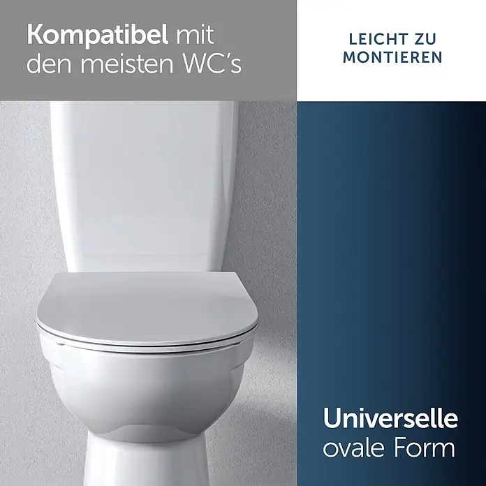 Ideal Standard WC-Sitz Universal (Slim Design) - Kunststoff, weiß, Mit Absenkautomatik - Weißer, ovaler Toilettensitz auf einer Toilette.