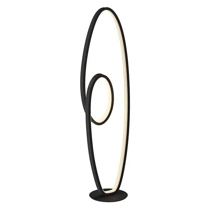 Lucande Stehleuchte Bronwyn - schwarz, schwarz - Moderne schwarze LED-Stehleuchte mit abstraktem, skulpturalem Schleifendesign.