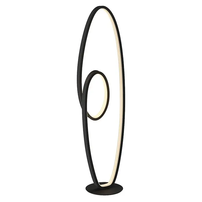 Lucande Stehleuchte Bronwyn - schwarz, schwarz - Moderne schwarze LED-Stehleuchte mit skulpturalem, geschwungenem Design und integriertem warmweißem Licht.