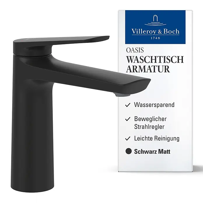 Villeroy & Boch Waschtischarmatur - Matt Black, Matt - Villeroy & Boch Oasis Waschtischarmatur in Schwarz Matt.