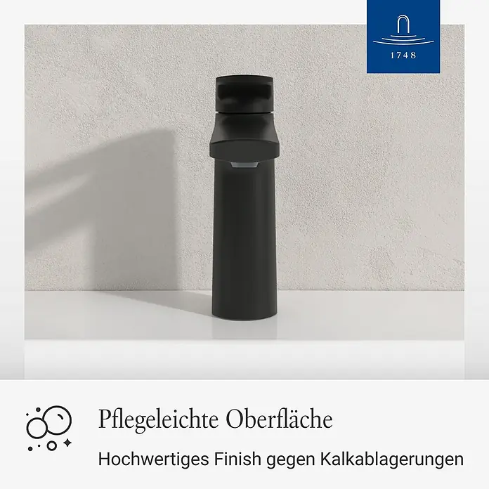 Villeroy & Boch Waschtischarmatur - Matt Black, Matt - Ein moderner, mattschwarzer Wasserhahn mit pflegeleichter, kalkabweisender Oberfläche.
