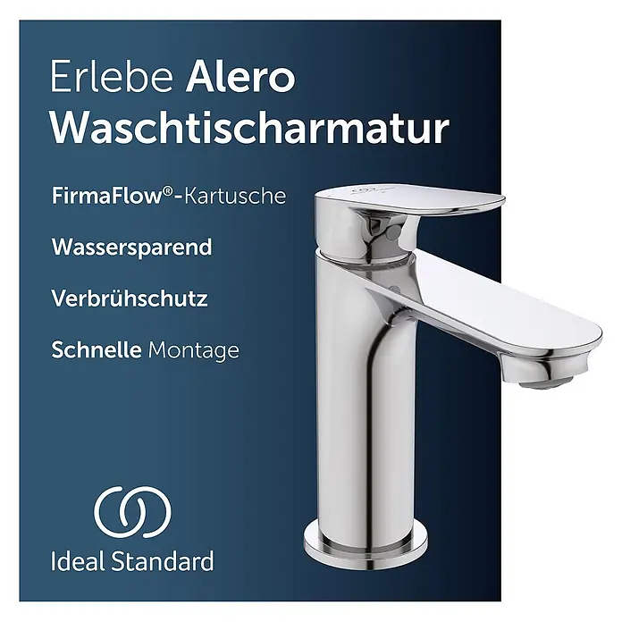 Ideal Standard Waschtischarmatur - Chrom, Hochglänzend - Elegante, verchromte Ideal Standard Alero Einhebel-Waschtischarmatur mit Wasserspar- und Verbrühschutzfunktion.