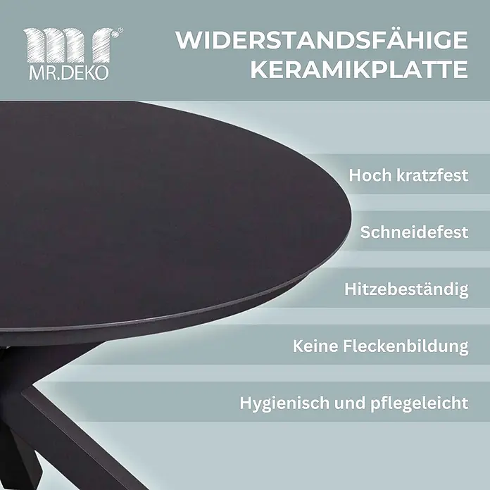 Gartenmöbelset Diningsessel Solana mit Tisch Almeria rund 120 cm -  - Dunkle, runde Keramik-Tischplatte mit widerstandsfähigen Eigenschaften.