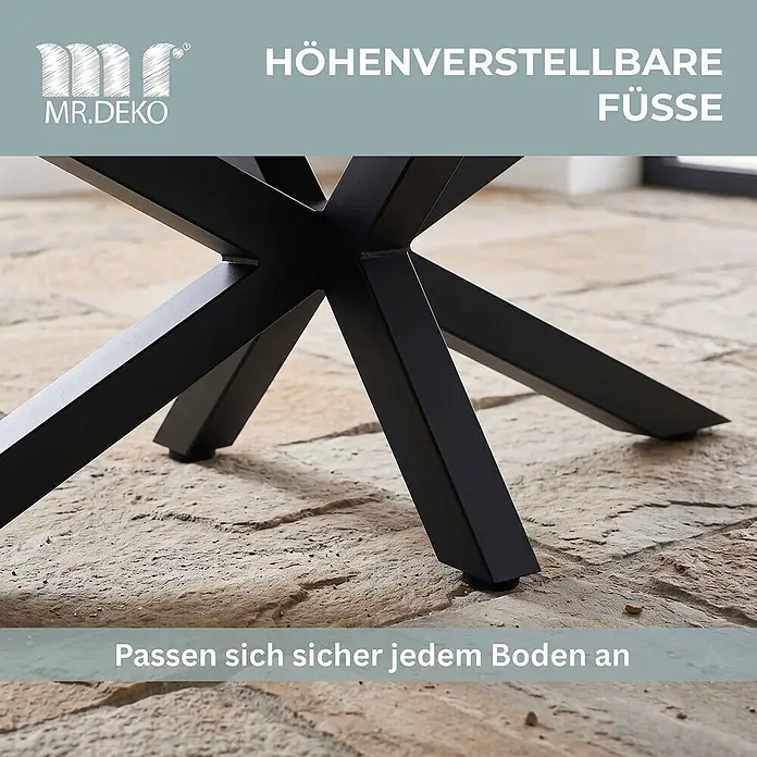 Gartenmöbelset Diningsessel Solana mit Tisch Almeria rund 120 cm -  - Schwarze Metalltischbeine mit höhenverstellbaren Füßen, die sich jedem Boden anpassen.