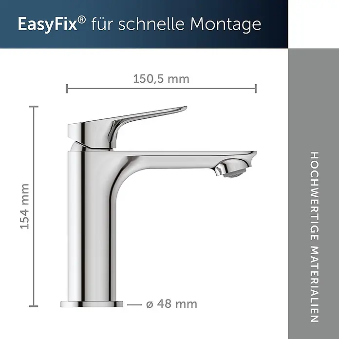 Ideal Standard Waschtischarmatur - Chrom, Hochglänzend - Verchromte Waschtischarmatur mit EasyFix® für schnelle Montage. Höhe 154mm, Ausladung 150,5mm.