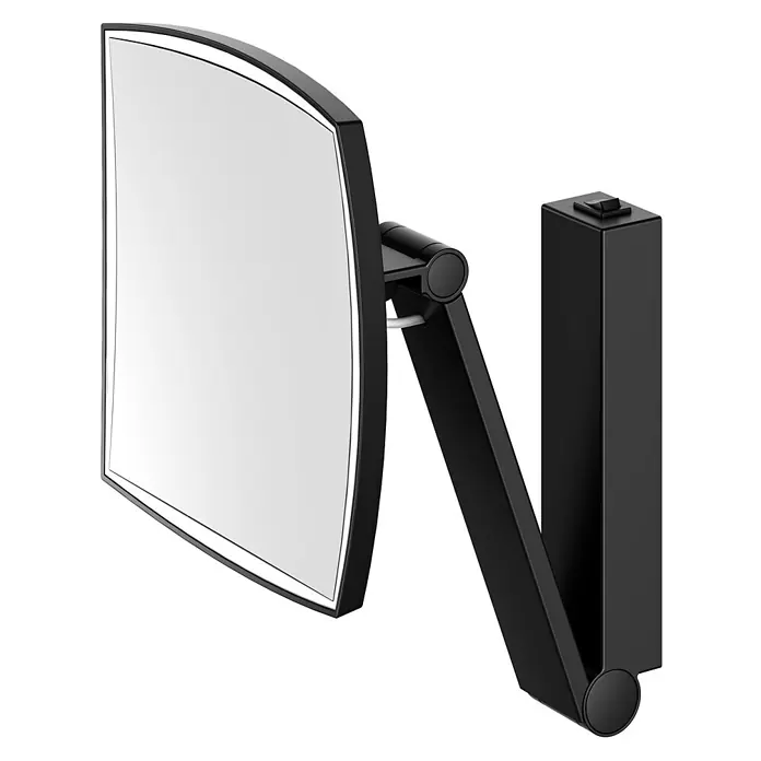 Keuco LED Kosmetikspiegel iLook move 20x20cm, mit Wippschalter, schwarz -  - Schwarzer, wandmontierter Kosmetikspiegel mit schwenkbarem Arm, beleuchtetem, rechteckigem Kopf und Netzschalter.