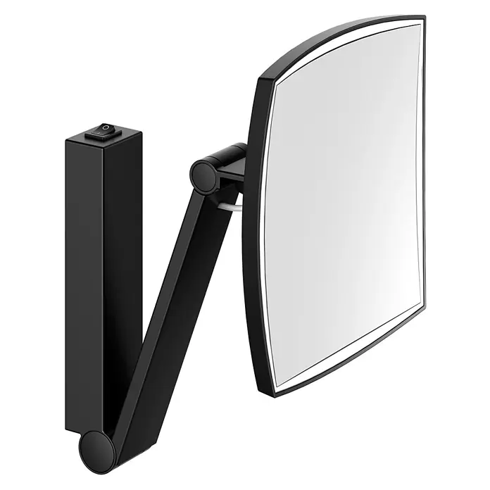 Keuco LED Kosmetikspiegel iLook move 20x20cm, mit Wippschalter, schwarz -  - Schwarzer Wandspiegel mit Schwenkarm, beleuchteter Spiegelfläche und integriertem Schalter.