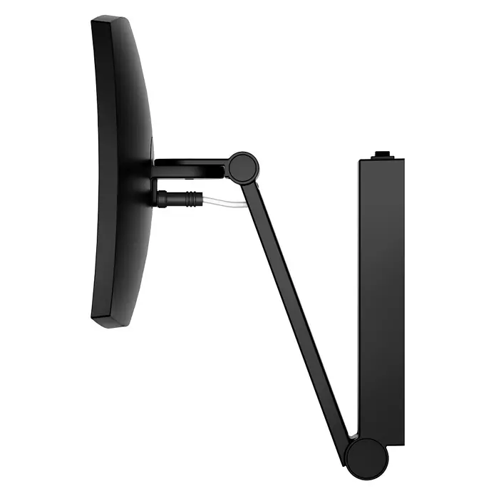 Keuco LED Kosmetikspiegel iLook move 20x20cm, mit Wippschalter, schwarz -  - Schwarzer Monitor mit Gelenkarmhalterung und weißem Kabel.