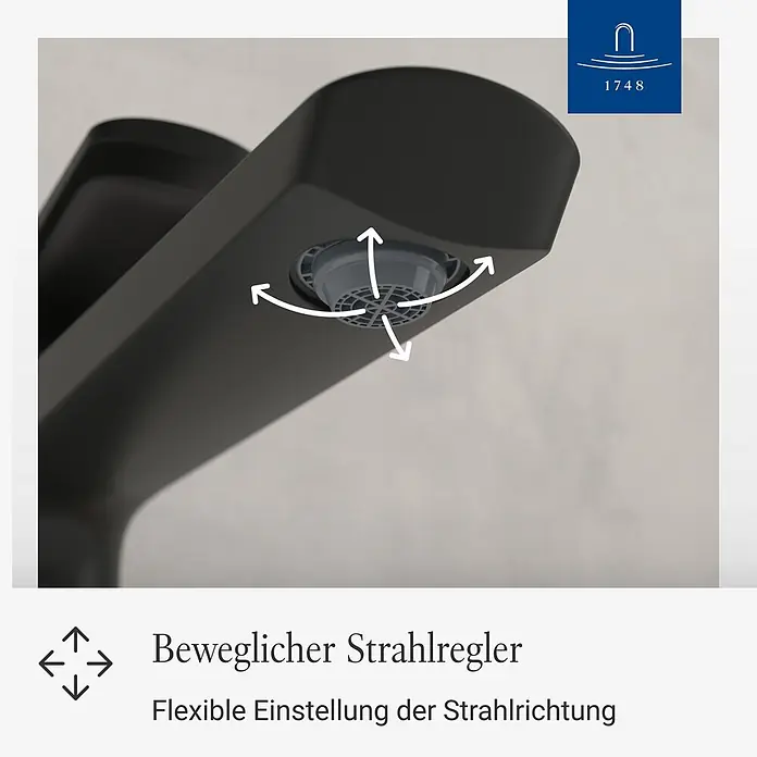 Villeroy & Boch Waschtischarmatur - Matt Black, Matt - Schwarze Armatur mit beweglichem Strahlregler für flexible Strahlrichtungseinstellung.