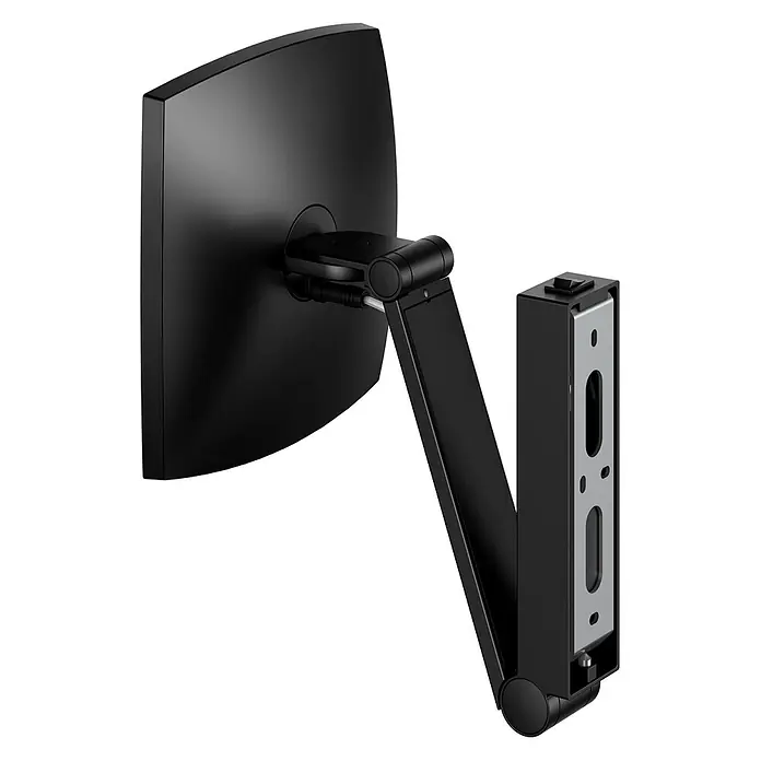 Keuco LED Kosmetikspiegel iLook move 20x20cm, mit Wippschalter, schwarz -  - Schwarzer Monitorarm mit mehreren Gelenken, an der Rückseite eines Monitors befestigt. Verfügt über eine Wandhalterung mit verstellbarem Mechanismus.