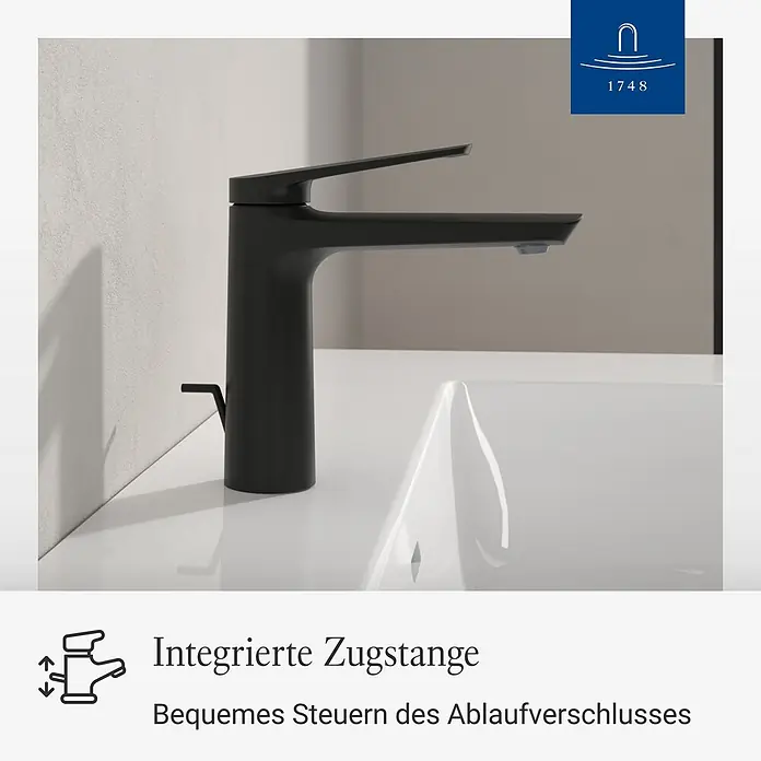 Villeroy & Boch Waschtischarmatur - Matt Black, Matt - Schwarze Armatur mit integrierter Zugstange zur bequemen Ablaufverschlusssteuerung.