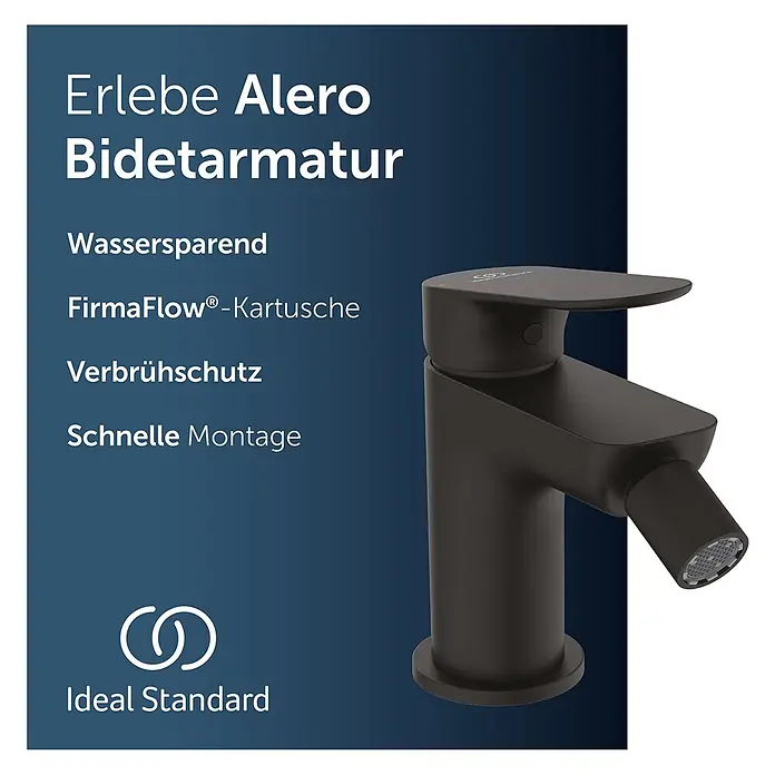 Ideal Standard Bidetarmatur Alero Schwarz Matt -  - Mattschwarze Ideal Standard Alero Bidetarmatur im modernen Design mit Einhebelmischer und verstellbarem Strahlregler.