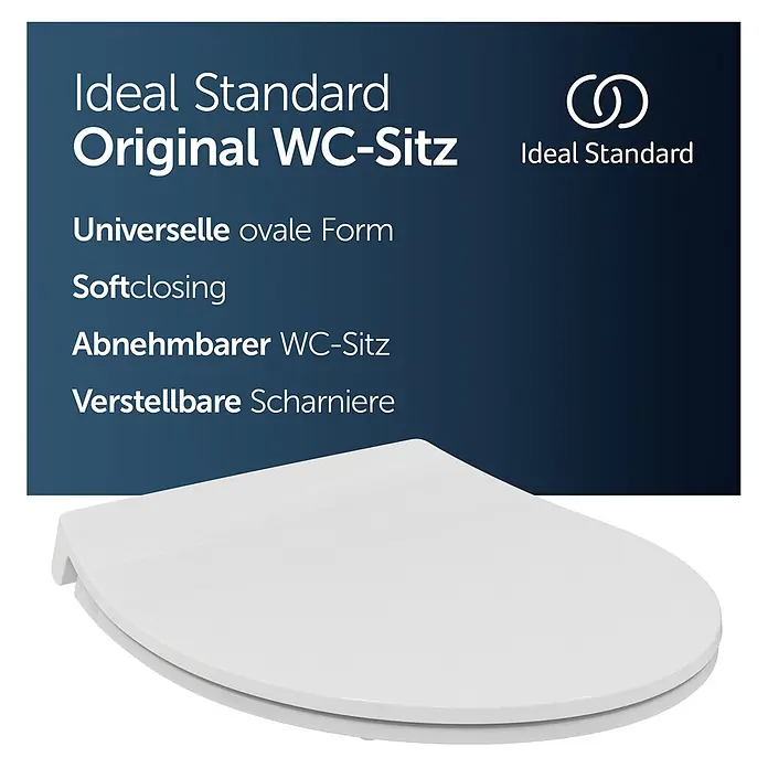 Ideal Standard WC-Sitz Universal (Slim Design) - Kunststoff, weiß, Mit Absenkautomatik - Weißer ovaler Ideal Standard Original WC-Sitz mit Absenkautomatik.