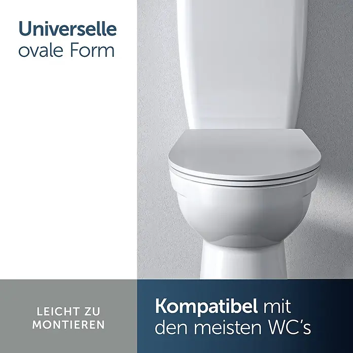 Ideal Standard WC-Sitz Universal (Slim Design) - Kunststoff, weiß, Mit Absenkautomatik - Weißes WC mit geschlossenem Deckel, ovaler Form.