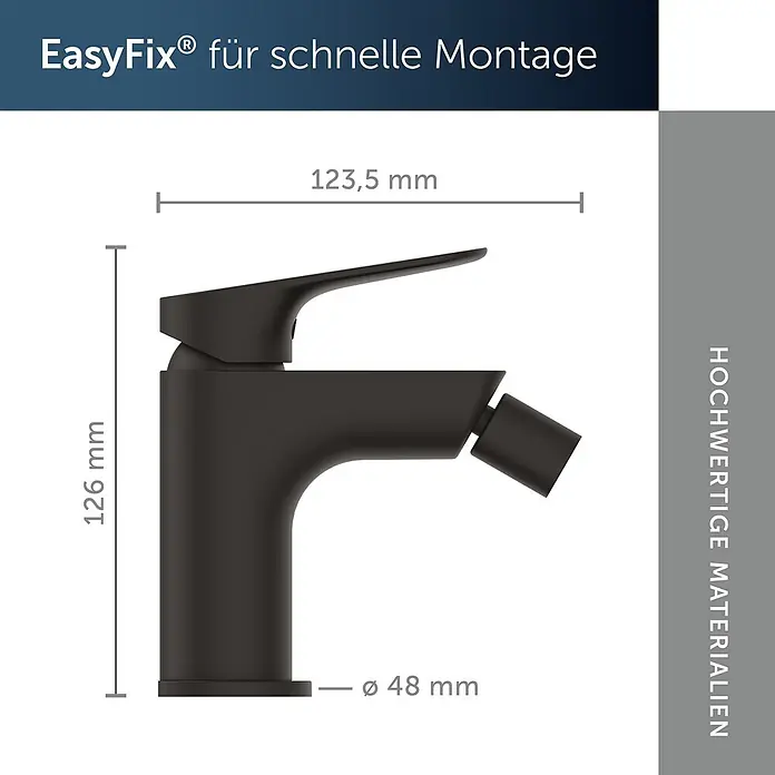 Ideal Standard Bidetarmatur Alero Schwarz Matt -  - Mattschwarzer Badarmatur mit integrierter Bidetfunktion und Bemaßungen.
