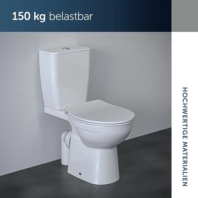 Ideal Standard WC-Sitz Universal (Slim Design) - Kunststoff, weiß, Mit Absenkautomatik - Robustes weißes Keramik-WC, bodenstehend, mit Spülkasten, bis 150 kg belastbar.