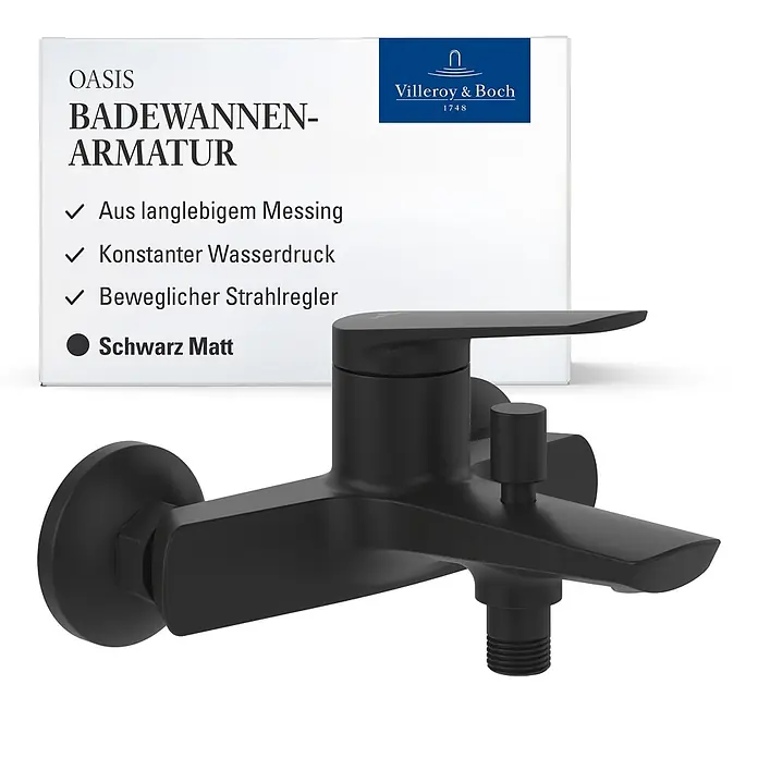 Villeroy & Boch Badewannenarmatur - Matt Black, Matt - Robuste mattschwarze Badewannenarmatur aus Messing.