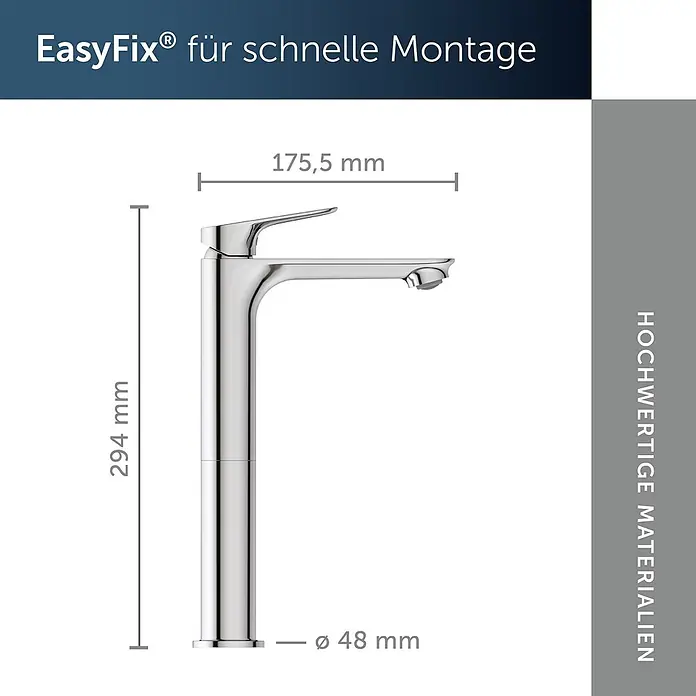 Ideal Standard Waschtischarmatur - Chrom, Hochglänzend - Chrom-Einhebelarmatur mit 294 mm Höhe, 175,5 mm Ausladung und 48 mm Sockeldurchmesser, für EasyFix-Montage.