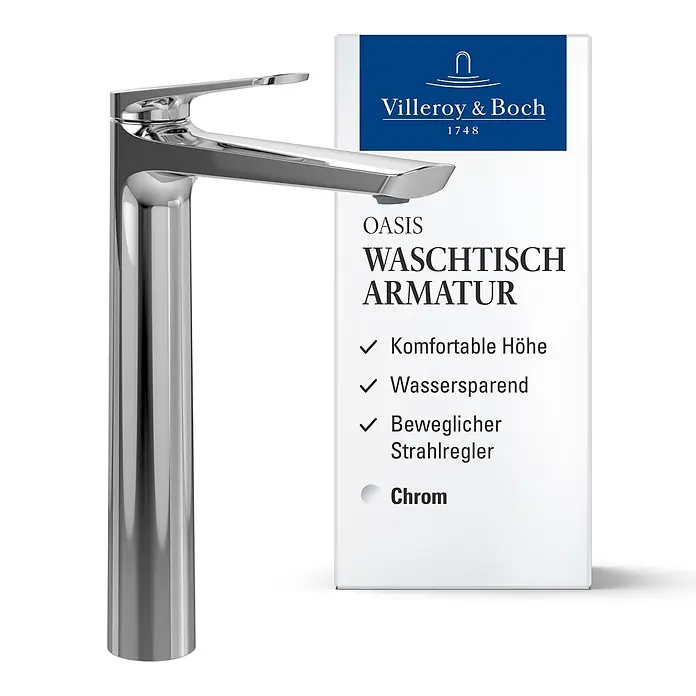 Villeroy & Boch Waschtischarmatur - Chrom, Hochglänzend - Villeroy & Boch Oasis Waschtischarmatur in Chrom. Hohe, wassersparende Ausführung mit beweglichem Strahlregler.