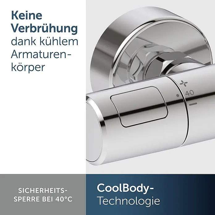 Ideal Standard UP-Thermostatarmatur - Chrom, Hochglänzend - Verchromter Thermostatmischer mit CoolBody-Technologie, verbrühungssicher und mit 40°C Sicherheitssperre.