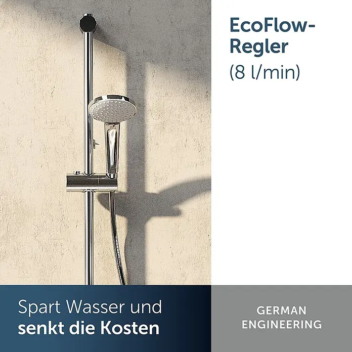 Ideal Standard Brause-Set - Chrom - Chromfarbene Duschstange mit Wasser sparender Handbrause, an der Wand montiert.