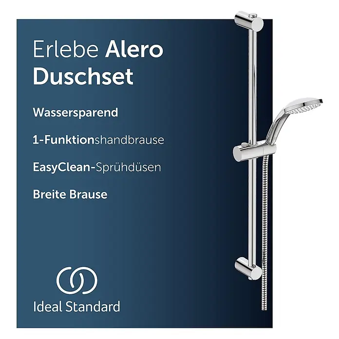 Ideal Standard Brause-Set - Chrom - Alero Duschset aus Chrom mit Duschstange und 1-Funktions-Handbrause.