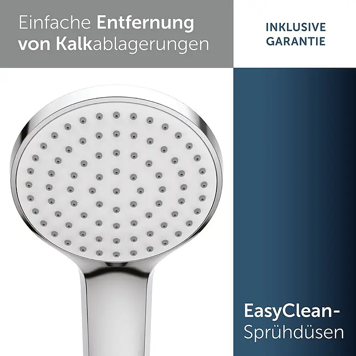 Ideal Standard Brause-Set - Chrom - Chrom-Duschkopf mit weißer Vorderseite und flexiblen grauen EasyClean-Düsen für einfache Kalkentfernung.