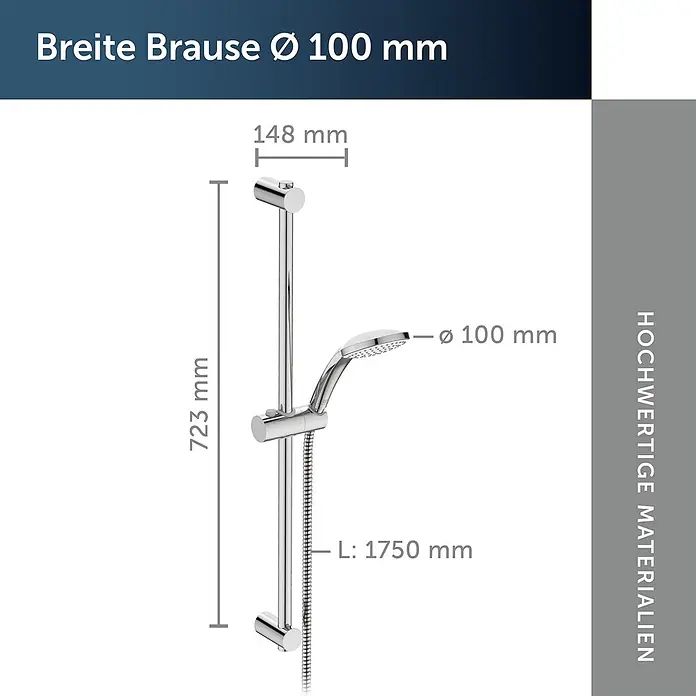 Ideal Standard Brause-Set - Chrom - Verchromtes Duschset mit 100 mm Handbrause, Brausestange und Schlauch. Maße angegeben.