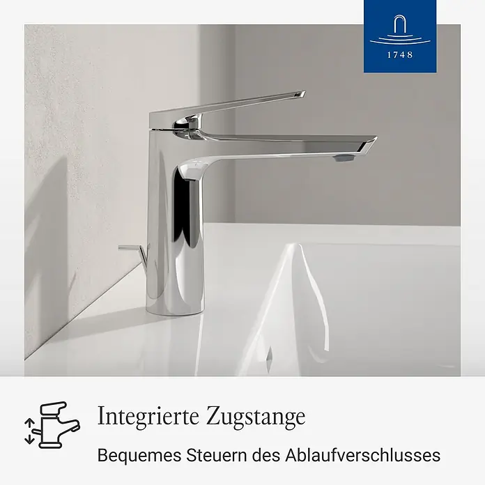 Villeroy & Boch Waschtischarmatur - Chrom, Hochglänzend - Verchromte Armatur mit integrierter Zugstange zur komfortablen Ablaufsteuerung.