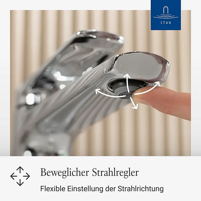 Villeroy & Boch Waschtischarmatur - Chrom, Hochglänzend - Verchromter Wasserhahn mit beweglichem Strahlregler, mit dem Finger zur flexiblen Strahlrichtung eingestellt.