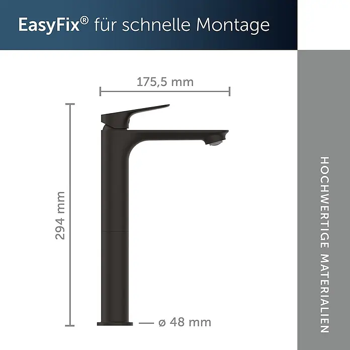 Ideal Standard Waschtischarmatur - Matt Schwarz, Matt - Mattschwarze Einhebel-Waschtischarmatur mit Maßen: 294mm Höhe, 175,5mm Ausladung, Ø 48mm Basis.
