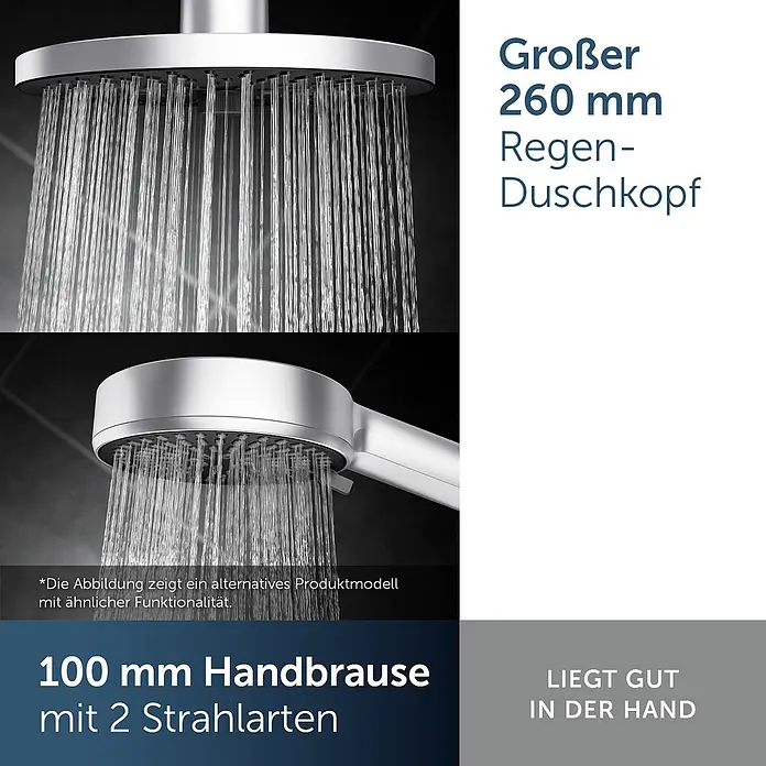 Ideal Standard Brause-Set - Chrom - Zwei Chrom-Duschköpfe: ein 260mm Regenduschkopf und eine 100mm Handbrause mit 2 Strahlarten, beide mit Wasserfluss.