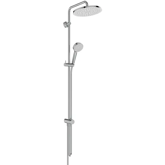 Ideal Standard Brause-Set - Chrom - Verchromtes Duschsystem mit Kopf- und Handbrause an einer vertikalen Stange.