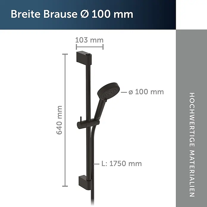Ideal Standard Brause-Set - Matt Schwarz - Schwarzes Duschset mit 100 mm Handbrause, Duschstange und 1750 mm Brauseschlauch.