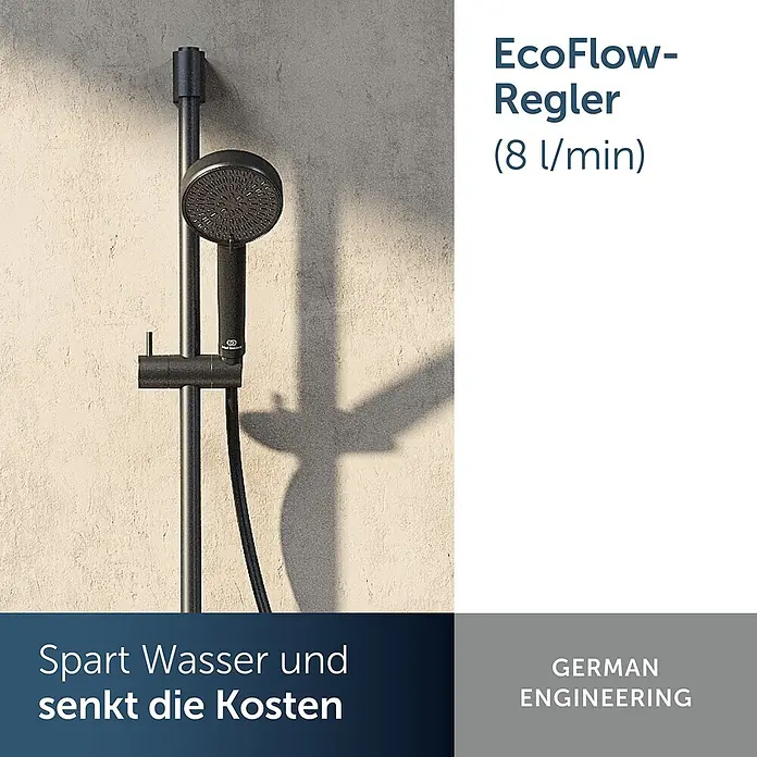 Ideal Standard Brause-Set - Matt Schwarz - Mattschwarzes Duschsystem mit EcoFlow-Regler, ausgelegt für 8 Liter/min Wassereinsparung.
