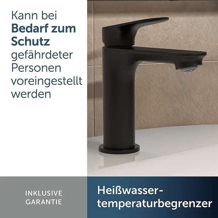 Ideal Standard Waschtischarmatur - Matt Schwarz, Matt - Schwarze Armatur mit Heißwasser-temperaturbegrenzer zum Schutz gefährdeter Personen.