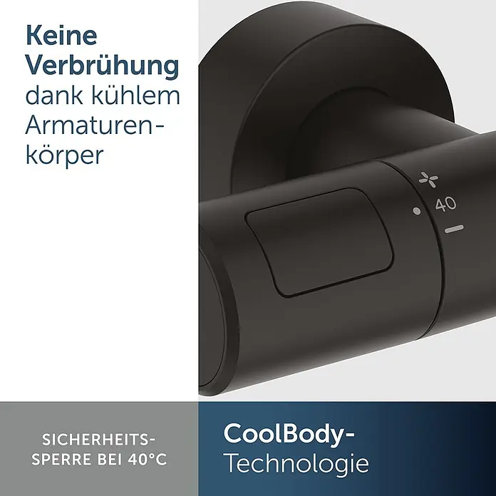 Ideal Standard Duschsystem - Anzahl Strahlarten: 2 Stk., Matt Schwarz - Schwarzer Armaturenkörper mit CoolBody-Technologie, Temperatursperre bei 40°C für Verbrühschutz.